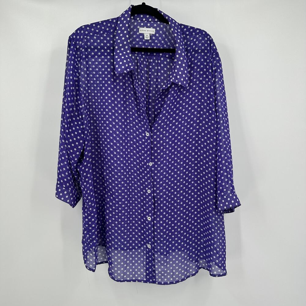 Susan Graver Purple Polka Dot Button-Down Blouse